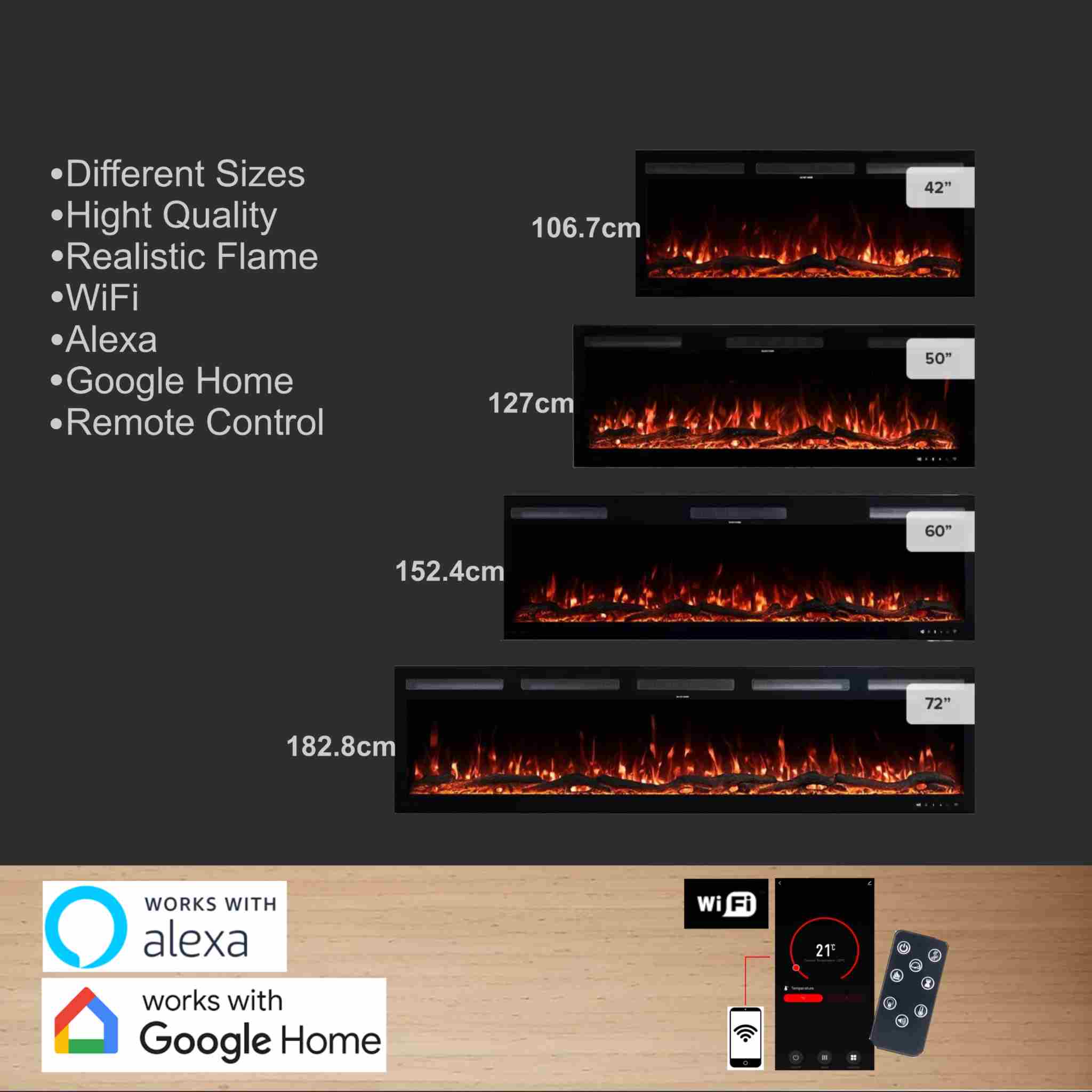 Ηλεκτρικό Τζάκι Smart Επιτοίχιο και Ένθετο SUPERIOR-42 L.E.D 1600W etzaki eik14