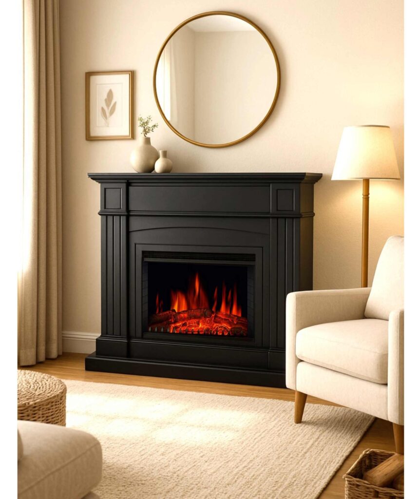 SOPRANO DE LUX BLACK - Επιδαπέδιο ηλεκτρικό τζάκι με επένδυση 01 e-tzaki.gr