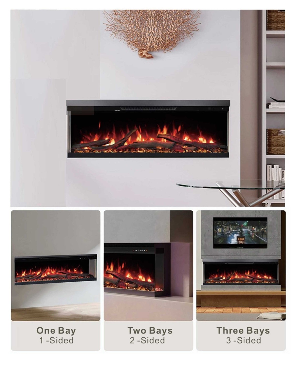 Ηλεκτρικό Τζάκι Smart Επιτοίχιο και Ένθετο Τριών Όψεων Berlin-42 L.E.D 1800W 01 e-tzaki.gr