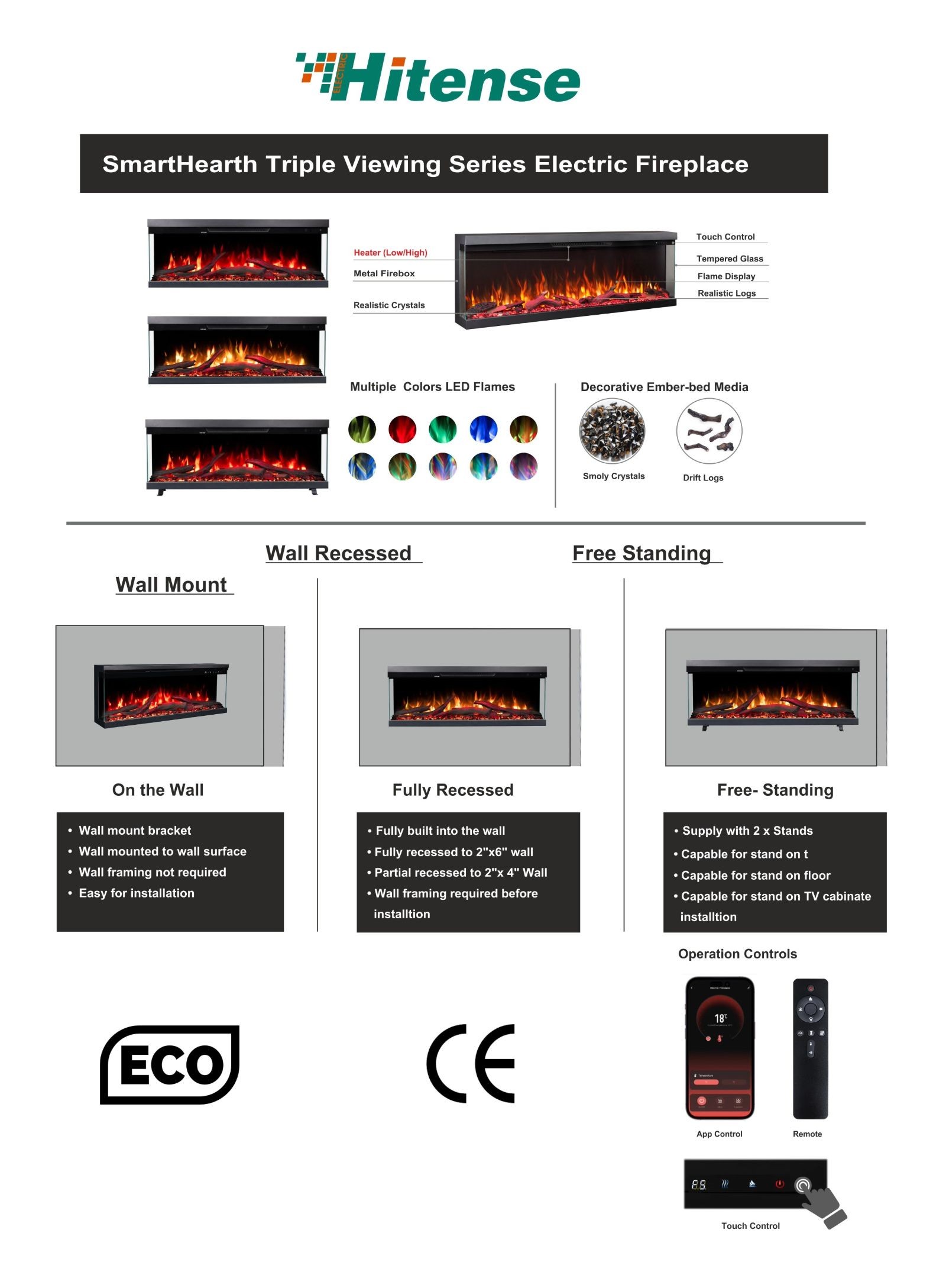 Ηλεκτρικό Τζάκι Smart Επιτοίχιο και Ένθετο Τριών Όψεων Berlin-42 L.E.D 1800W 02 e-tzaki.gr