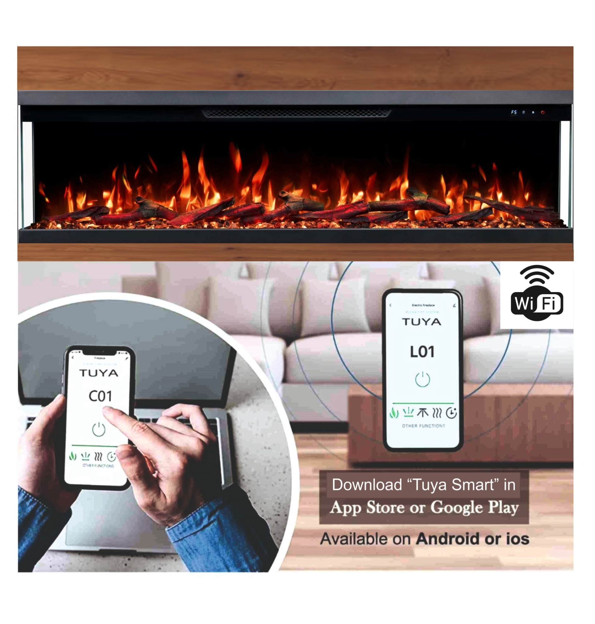 Ηλεκτρικό Τζάκι Smart Επιτοίχιο και Ένθετο Τριών Όψεων Berlin-42 L.E.D 1800W 03 e-tzaki.gr